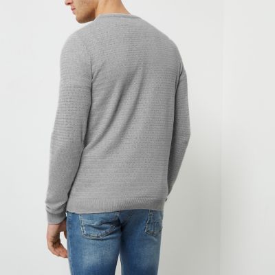 Grey textured slim fit jumper